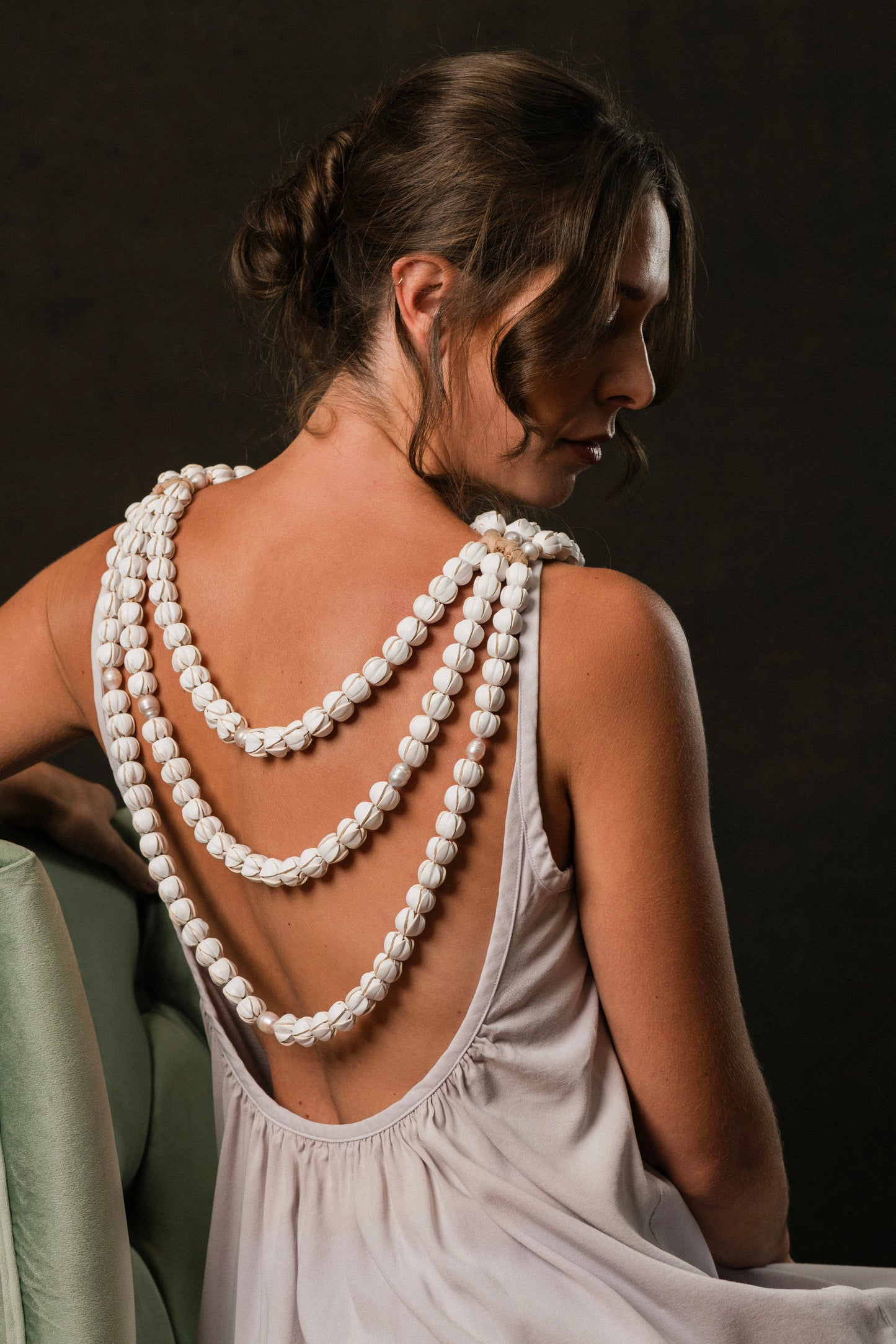 Three Tiered Pikake Leather Lei