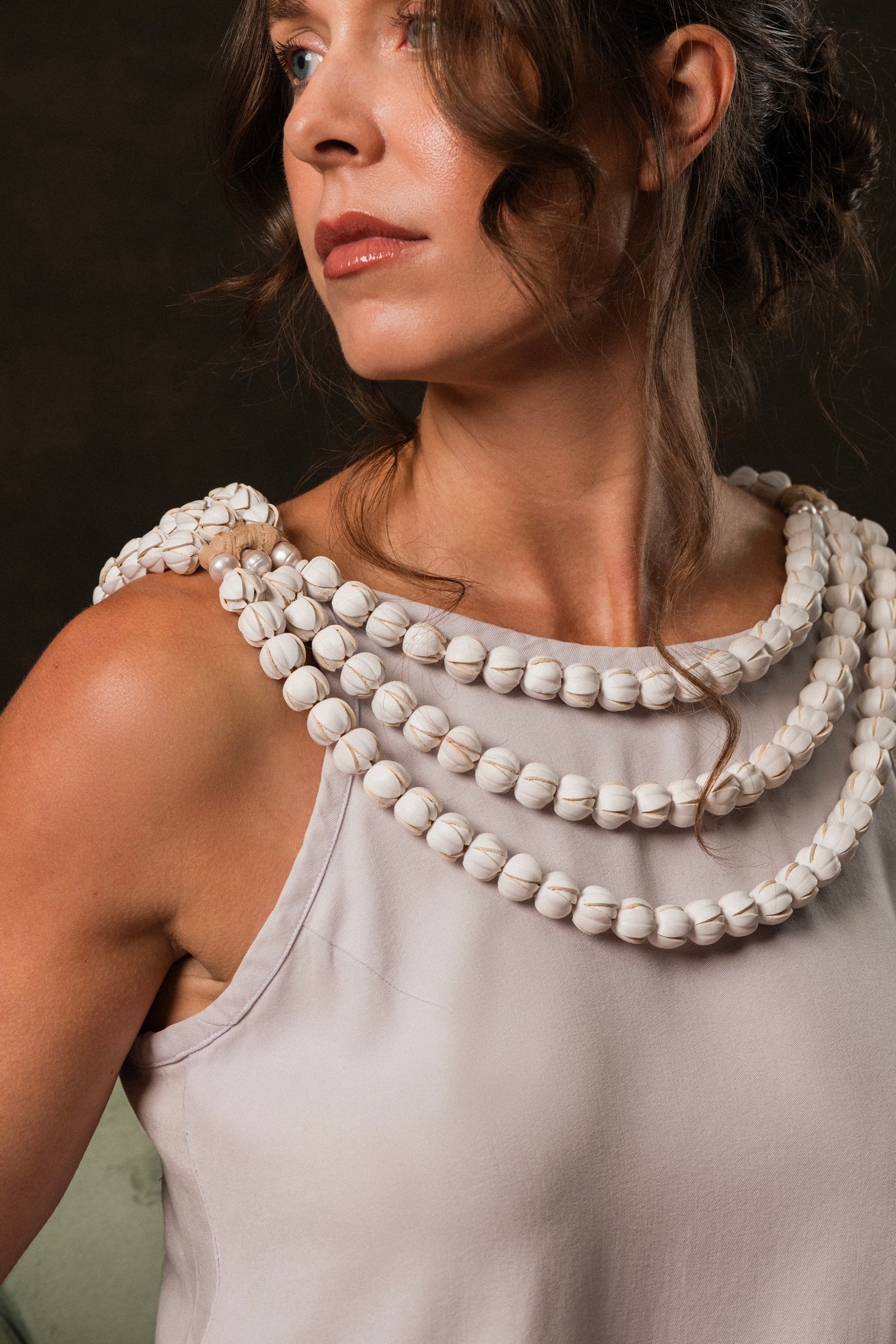 Three Tiered Pikake Leather Lei