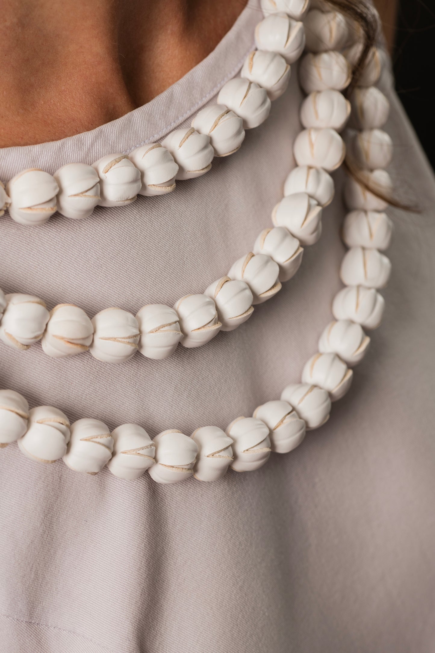 Three Tiered Pikake Leather Lei