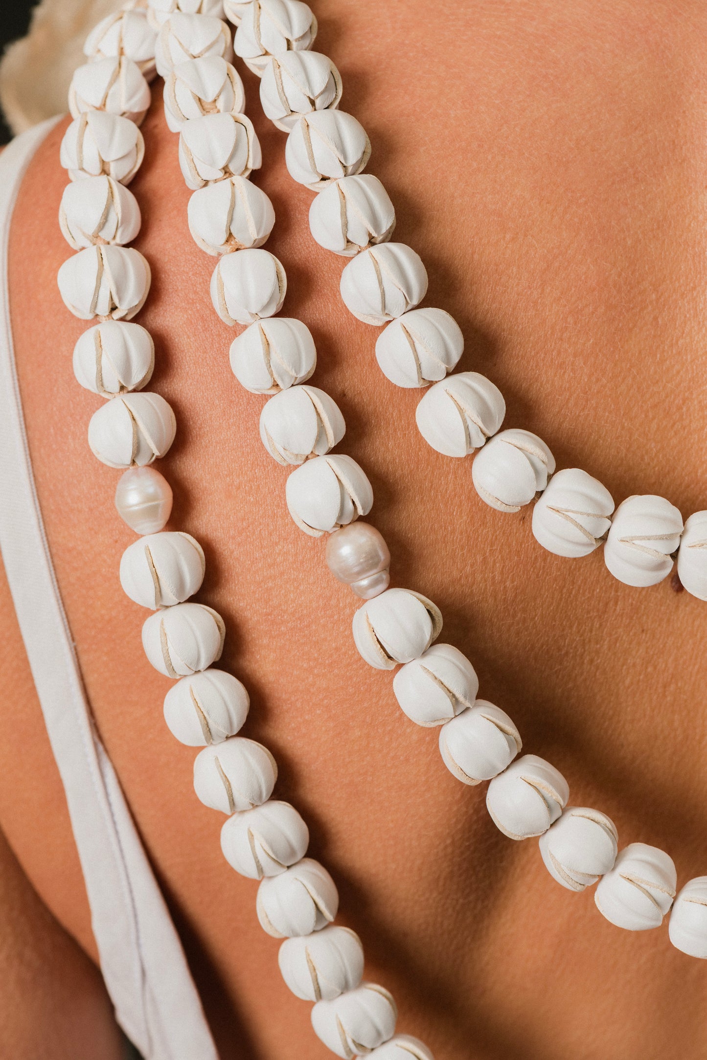 Three Tiered Pikake Leather Lei