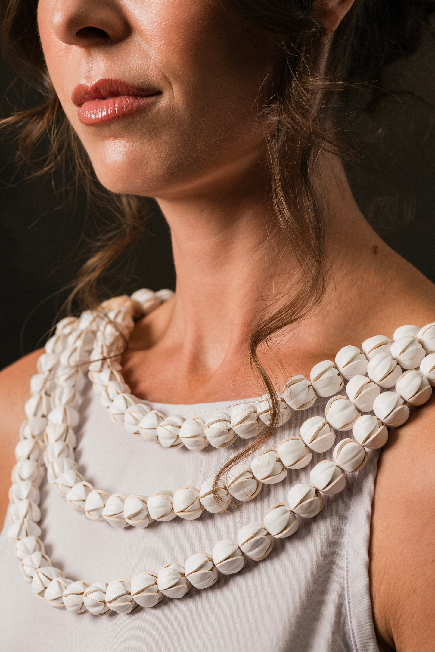 Three Tiered Pikake Leather Lei