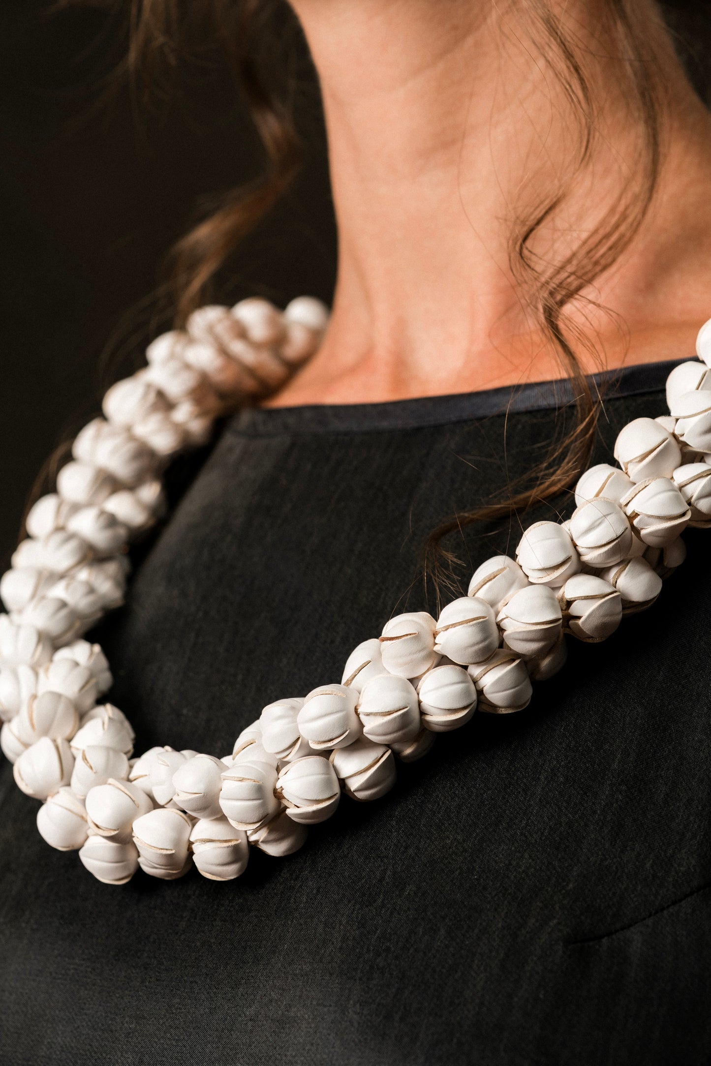 Twisted Three Strand Pikake Leather Lei